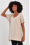 Kadın V Yaka Yırtmaçlı Oversize Basic Tişört