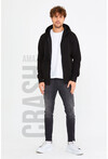 Siyah Unisex Kapüşonlu Üç İplik Basic Sweatshirt