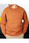 Koyu camel Unisex Basic Bisiklet Yaka Oversize Sweatshirt