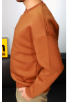 Koyu camel Unisex Basic Bisiklet Yaka Oversize Sweatshirt