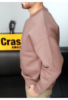 Koyu vizon Unisex Basic Bisiklet Yaka Oversize Sweatshirt