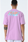Lila Bisiklet Yaka Baskılı Oversize Kalıp Unisex T-Shirt
