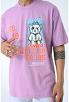 Lila Bisiklet Yaka Baskılı Oversize Kalıp Unisex T-Shirt