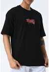 Siyah Bisiklet Yaka Baskılı Oversize Kalıp Unisex T-Shirt