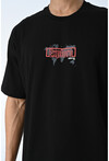 Siyah Bisiklet Yaka Baskılı Oversize Kalıp Unisex T-Shirt