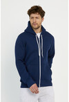 Unisex İndigo Kapüşonlu Üç İplik Basic Sweatshirt