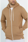 Unisex Kahverengi Kapüşonlu Üç İplik Basic Sweatshirt
