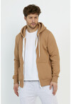 Unisex Kahverengi Kapüşonlu Üç İplik Basic Sweatshirt
