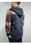 Unisex Kapüşonlu Çıtçıtlı Ekose Sweatshirt