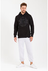 Siyah Unisex Kapüşonlu Kanguru Cepli Baskılı Sweatshirt