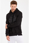 Siyah Unisex Kapüşonlu Kanguru Cepli Baskılı Sweatshirt