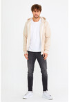 Unisex Bej Kapüşonlu Üç İplik Basic Sweatshirt
