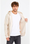 Unisex Bej Kapüşonlu Üç İplik Basic Sweatshirt