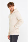 Unisex Bej Kapüşonlu Üç İplik Basic Sweatshirt
