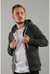 Unisex Antrasit Kapüşonlu Üç İplik Basic Sweatshirt