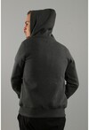 Unisex Antrasit Kapüşonlu Üç İplik Basic Sweatshirt