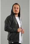 Unisex Antrasit Kapüşonlu Üç İplik Basic Sweatshirt
