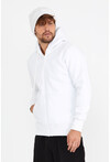 Unisex Beyaz Kapüşonlu Üç İplik Basic Sweatshirt