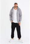 Unisex Gri Kapüşonlu Üç İplik Basic Sweatshirt