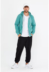 Unisex Su Yeşili Kapüşonlu Üç İplik Basic Sweatshirt