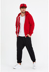Unisex Kırmızı Kapüşonlu Üç İplik Basic Sweatshirt