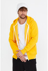 Unisex Sarı Kapüşonlu Üç İplik Basic Sweatshirt